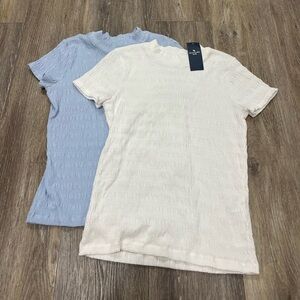 Abercrombie Kids Blue and White Textured Mockneck Tees